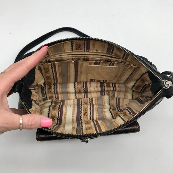 Brighton Black & Brown Croc Embossed Leather Organizer Shoulder Bag - Picture 12 of 12